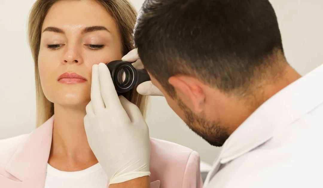 Skin Cancer Check Canberra: GP examining a patient's skin for early signs of skin cancer during a routine check-up.